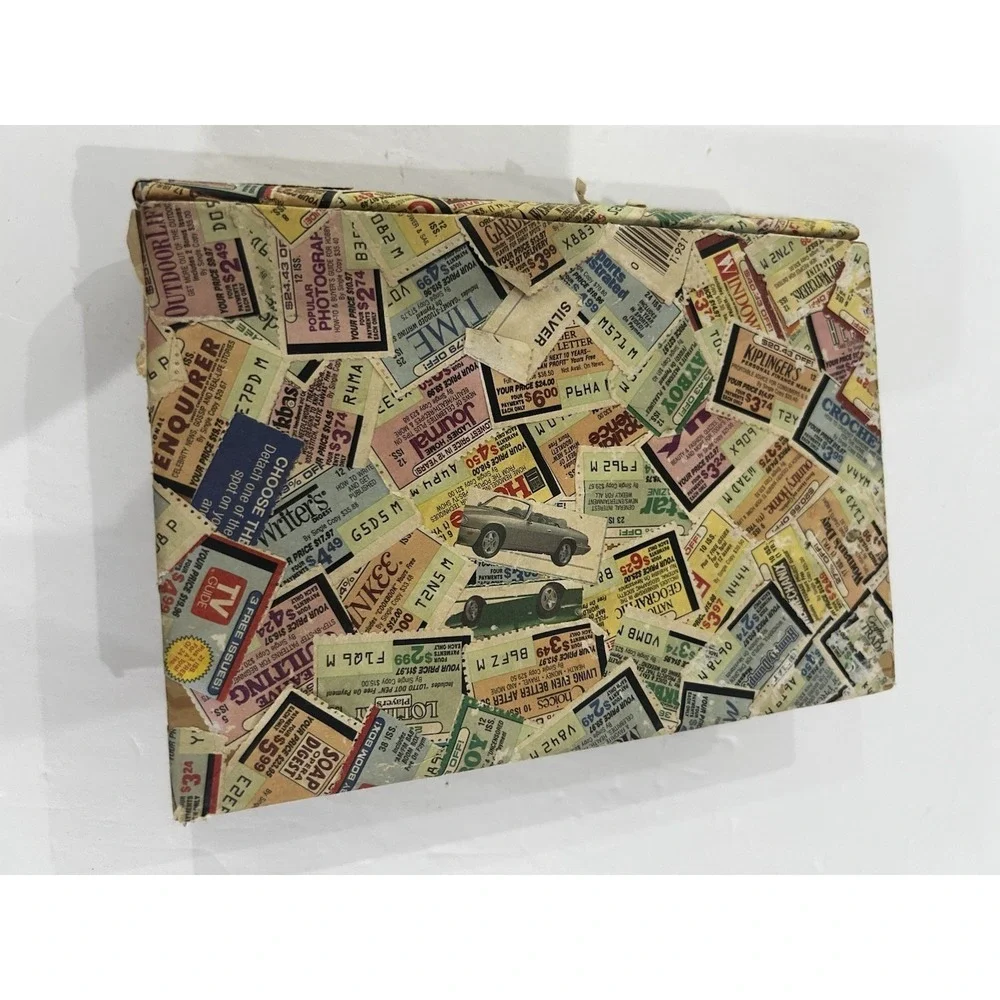 Vintage Decoupage Covered Hidden Book Trinket Keepsake Box Folk Art MCM Handmade